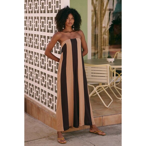 Free People Free-est Eden Jumpsuit Dress Tube Wide Leg Striped Print XL 283296 - Picture 1 of 9